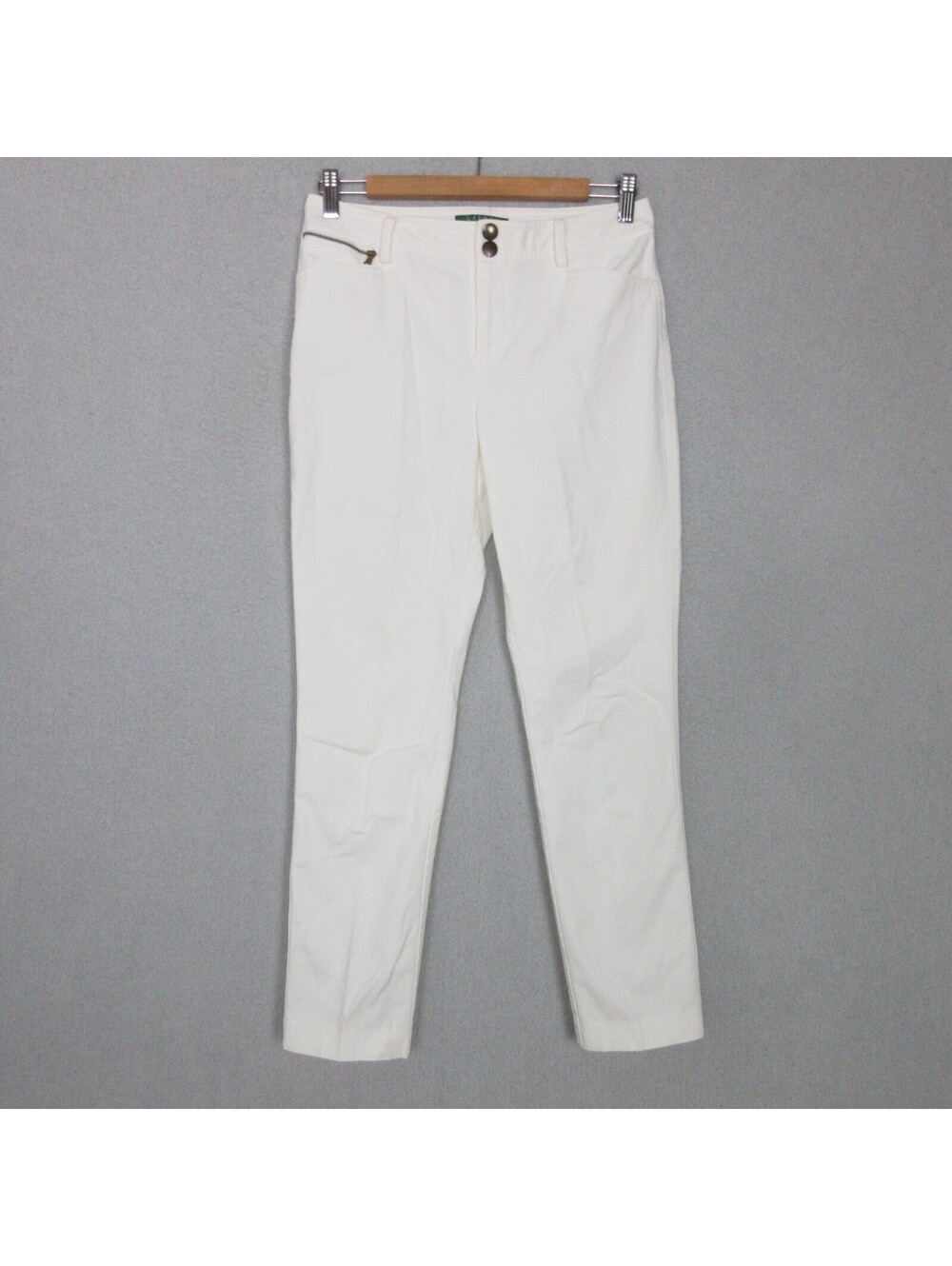Ralph Lauren LRL Pants Womens 4P White Slim Stretch Ankle Zip Pocket 30x28